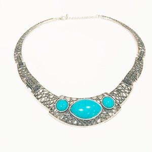 Silver and turquoise statement necklace choker